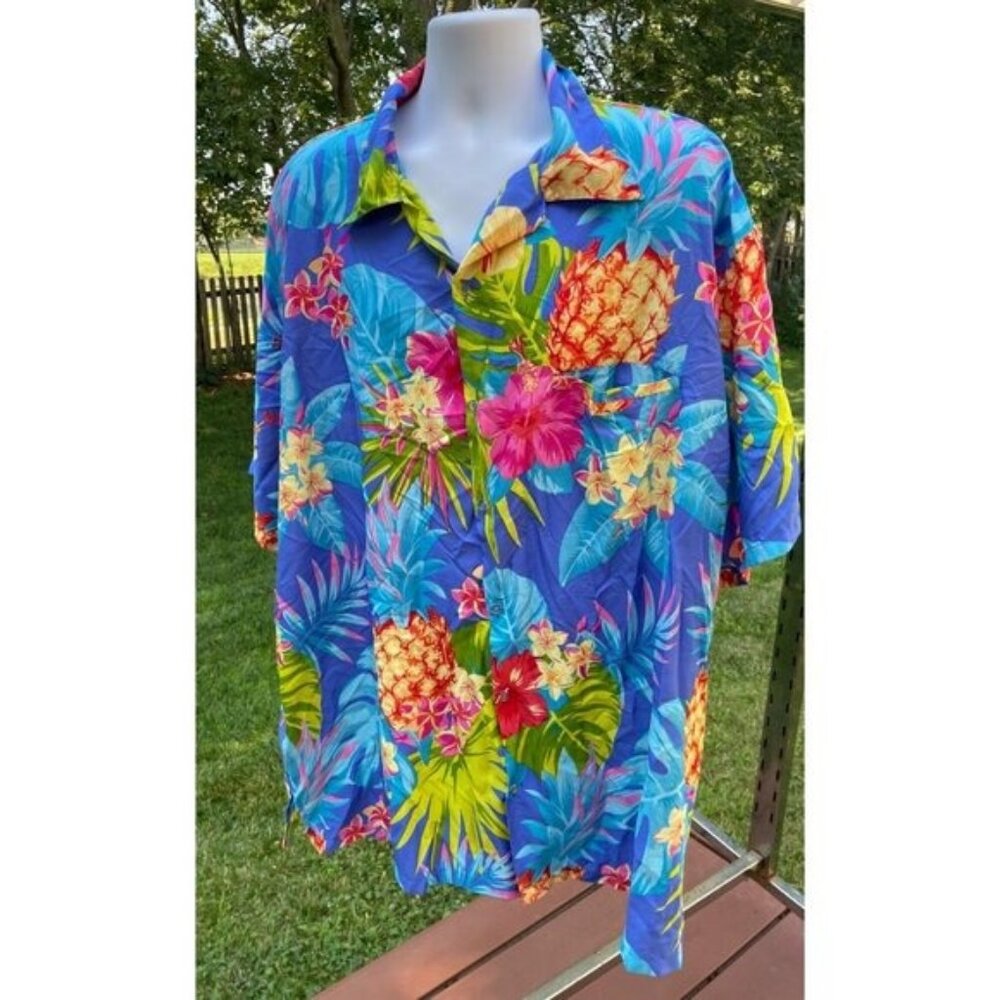Hawaiian Shirt 5XL Men Tropical Floral Pineapple Print Short Sleeve King Kameha